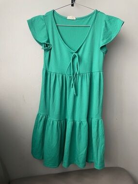 See You Monday Teal Tie-Front Tiered Dress